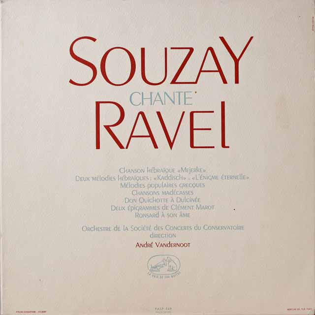 スゼーのラヴェル/歌曲集　仏EMI(VSM)  2618　LP レコード