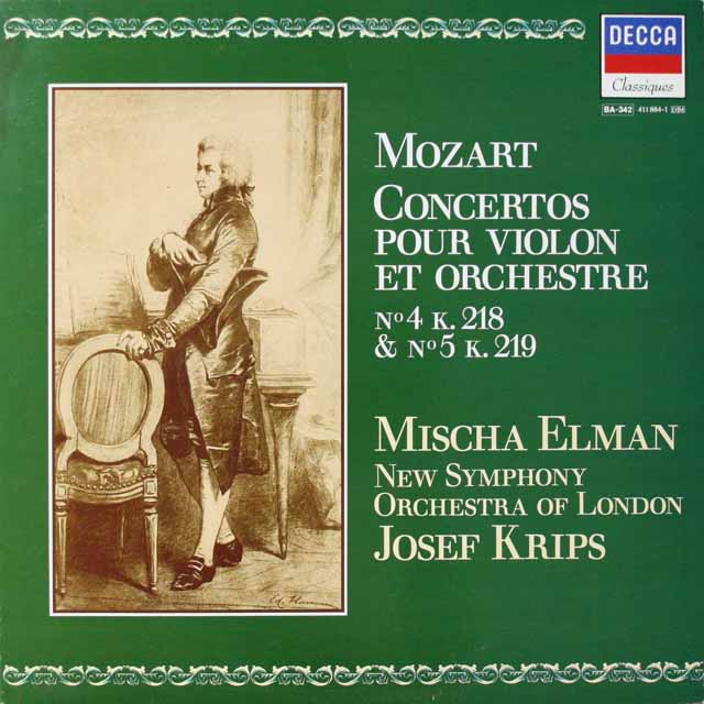 エルマン、クリップスのモーツァルト/ヴァイオリン協奏曲第4、5番　仏DECCA　モノラル　3690　LP レコード