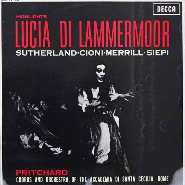 サザーランドのドニゼッティ/「ランメルモールのルチア」ハイライト　英DECCA　モノラル　2612　LP レコード