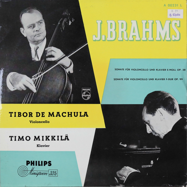 マヒューラ、ミッキラのブラームス/チェロソナタ第1、2番　蘭PHILIPS　3540　LP レコード