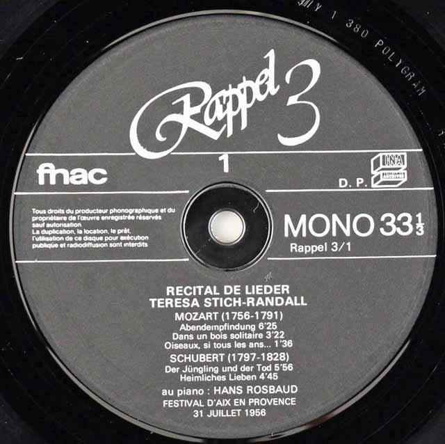 LPレコード シュティッヒ＝ランダルの1956年リサイタル 仏fnac 2821