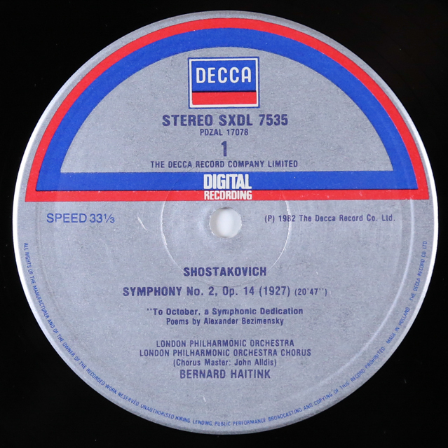 ハイティンクのショスタコーヴィチ/交響曲第2、3番 蘭DECCA 3514 LP レコード