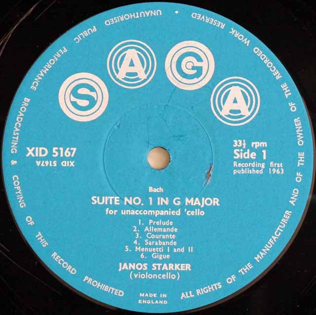 LP レコード シュタルケルのバッハ/無伴奏チェロ組曲第1&4番 英SAGA 3219
