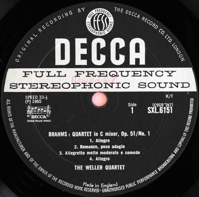 【オリジナル盤】ウェラー四重奏団のベートーヴェン/弦楽四重奏曲第1&2番 英DECCA 2843 LP レコード