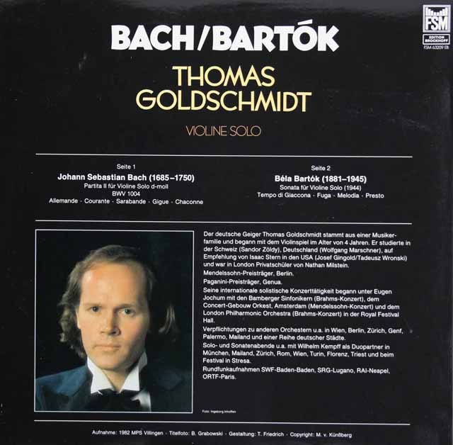LP レコード ゴルトシュミットのバッハ、バルトーク/ヴァイオリン作品集 独FSM 3530