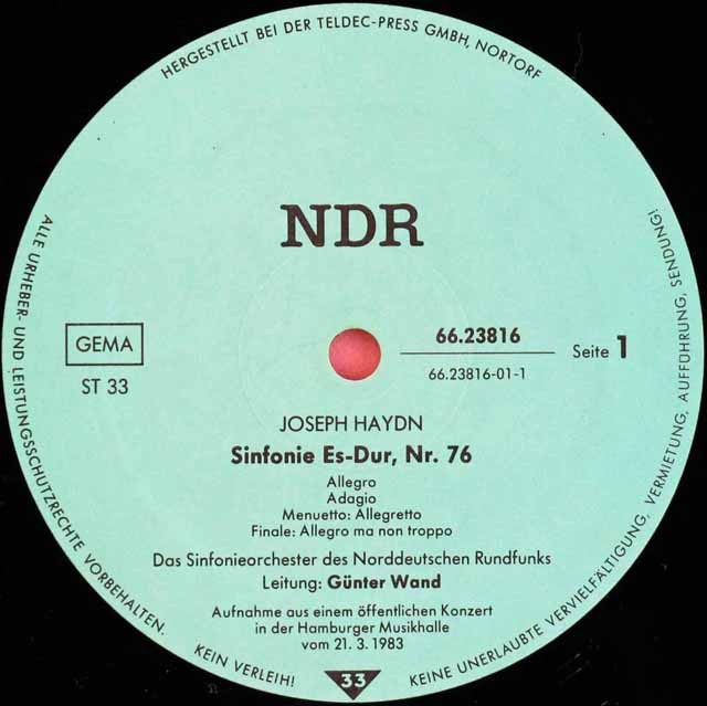 LP レコード ヴァントのハイドン/交響曲第76番ほか 独NDR 3537