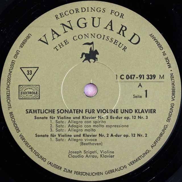 LP レコード シゲティ、アラウのベートーヴェン/ヴァイオリンソナタ