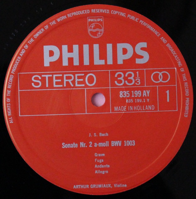 LP レコード グリュミオーのバッハ/無伴奏ソナタとパルティータ 蘭