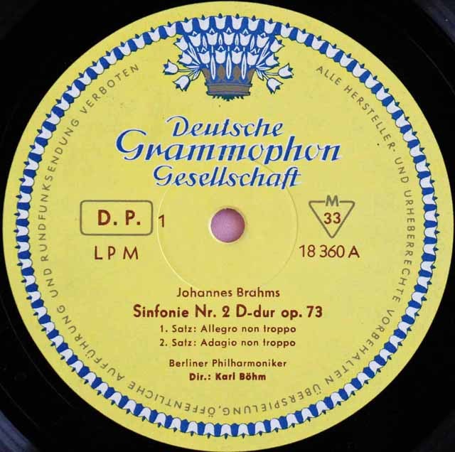ブラームス 交響曲第2番 LPレコード LP レコード ベームのブラームス/交響曲第2番 独DGG 2915