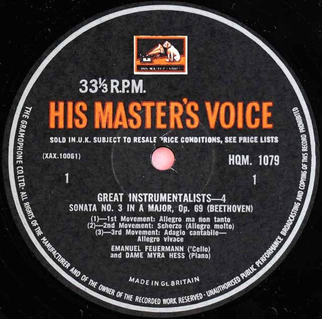 LP レコード フォイアーマンのベートーヴェン/チェロソナタ第3番ほか 英EMI 3282