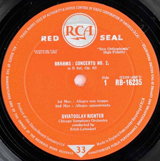 LP レコード リヒテル、ラインスドルフのブラームス/ピアノ協奏曲第2番