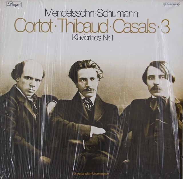 コルトー、ティボー&カザルスのメンデルスゾーン&シューマン/ピアノ三重奏曲集　 独EMI　2929　LP レコード