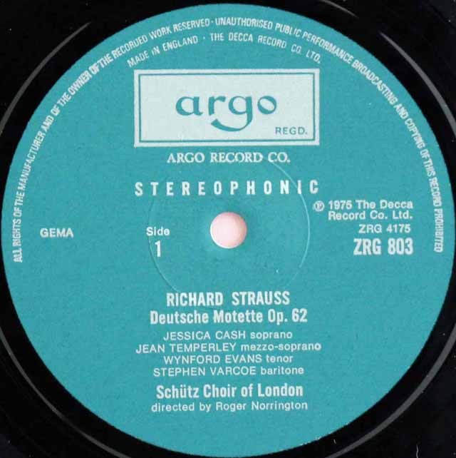 ノリントンのR.シュトラウス/合唱曲集 英argo 3636 LP レコード