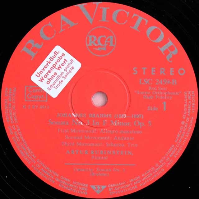 LP レコード ルービンシュタインのブラームス/ピアノソナタ第3番ほか