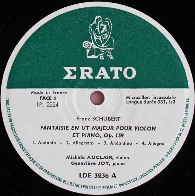 LP レコード オークレールのシューベルト/ヴァイオリンとピアノのため