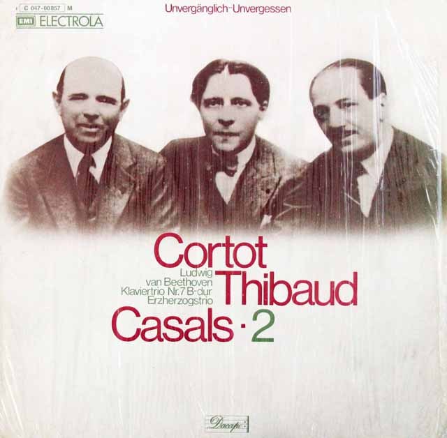 コルトー、ティボー、カザルスのベートーヴェン/ピアノ三重奏曲「大公」　独EMI　3638　LP レコード
