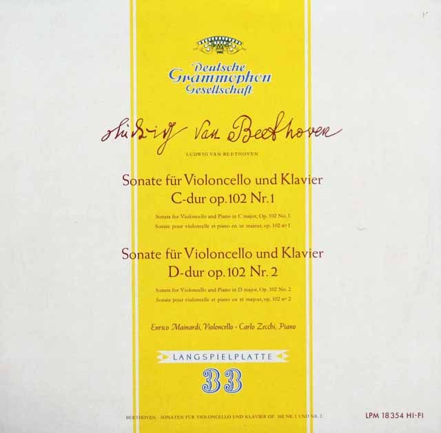 【オリジナル盤】マイナルディのベートーヴェン/チェロソナタ第4&5番  　 独DGG　2947　LP レコード