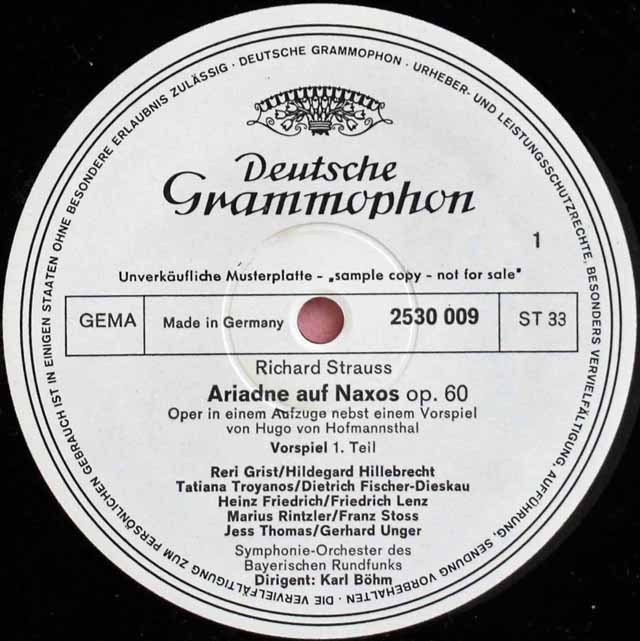 LP レコード テストプレス ベームのR.シュトラウス/「ナクソス島のアリアドネ」全曲 独DGG 2949