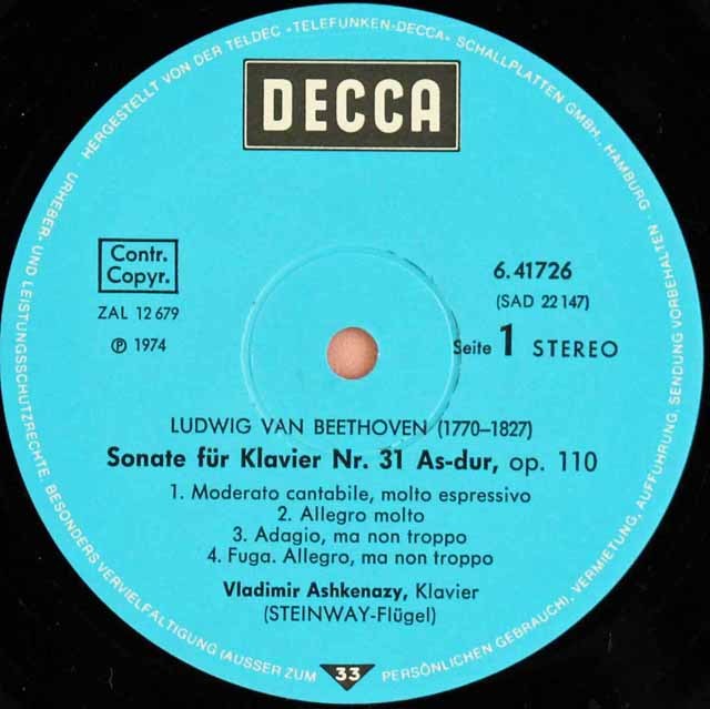 LP レコード アシュケナージのベートーヴェン/ピアノソナタ第31&32番