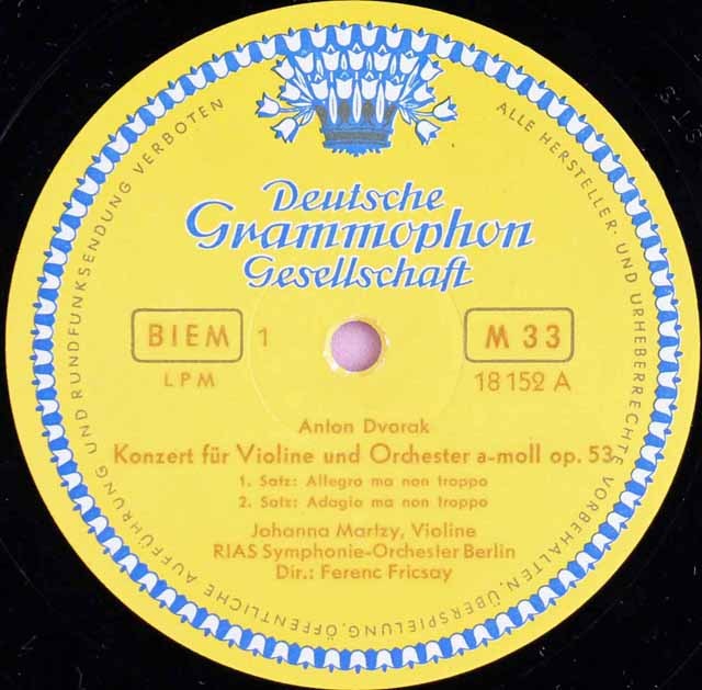 LP レコード マルツィ&フリッチャイのドヴォルザーク/ヴァイオリン協奏曲 独DGG 2996