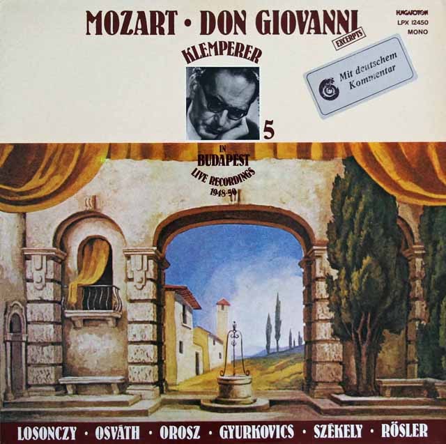 クレンペラーのモーツァルト/「ドン・ジョヴァンニ」抜粋・イン・ブダペスト 　ハンガリーHUNGAROTON　2997　LP レコード