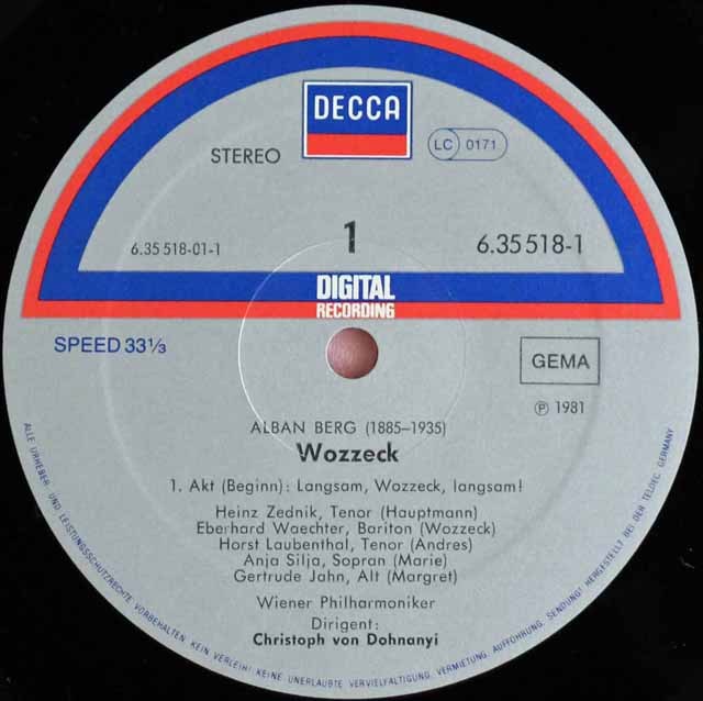LP レコード ドホナーニのベルク/「ヴォツェック」全曲 独DECCA 3394