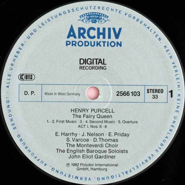 LP レコード ガーディナーのパーセル/「妖精の女王」全曲 独ARCHIV 3640