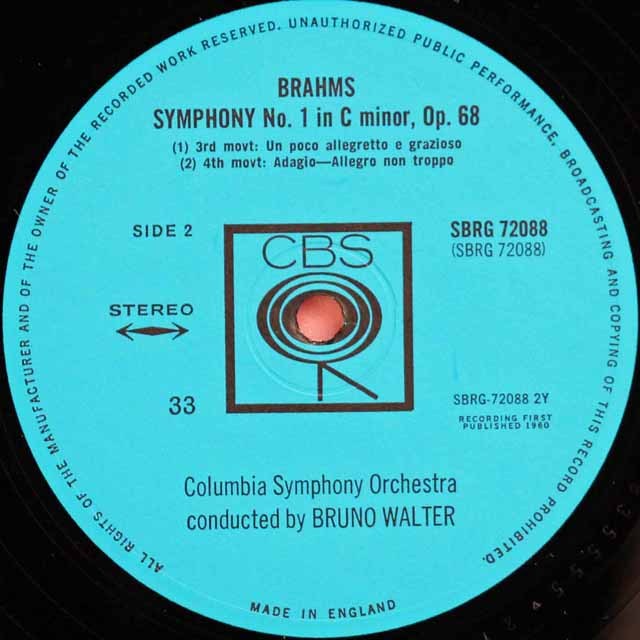 LP レコード ワルターのブラームス/交響曲全集 英CBS 3393
