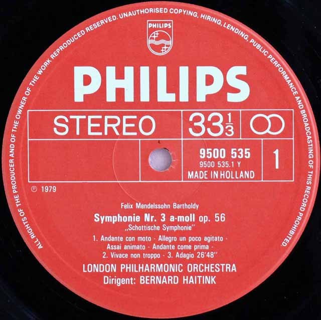 LP レコード ハイティンクのメンデルスゾーン/交響曲第3番