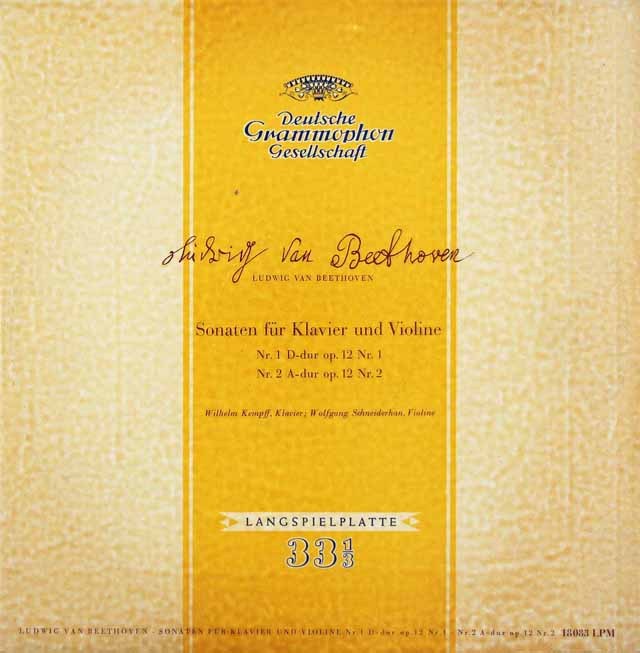 【独最初期盤】　ケンプ、シュナイダーハンのベートーヴェン/ヴァイオリンソナタ第1、2番　独DGG　3391　LP レコード