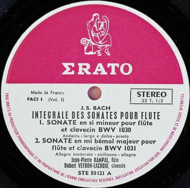 LP レコード ランパル&ラクロワのバッハ/フルートソナタ集 仏ERATO