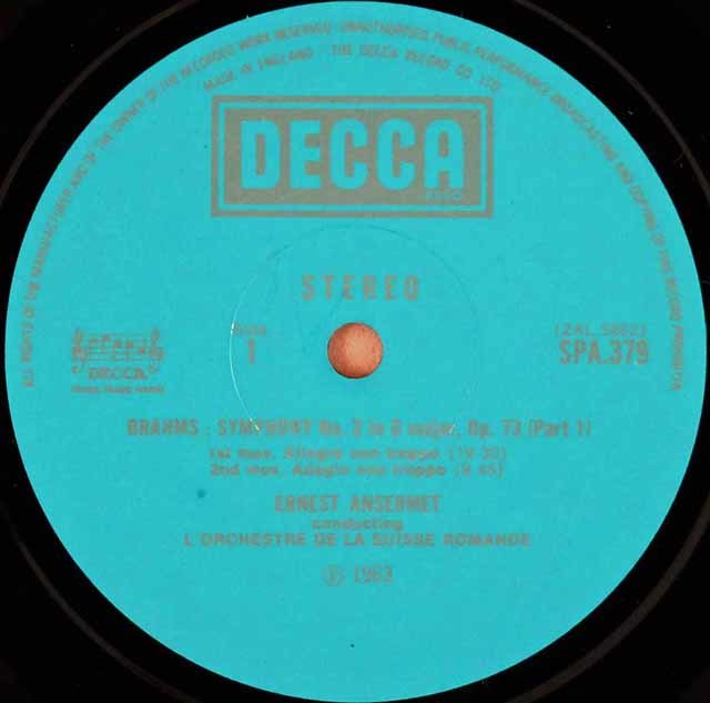 ブラームス 交響曲第2番 LPレコード LP レコード アンセルメのブラームス/交響曲第2番ほか 英DECCA 3020