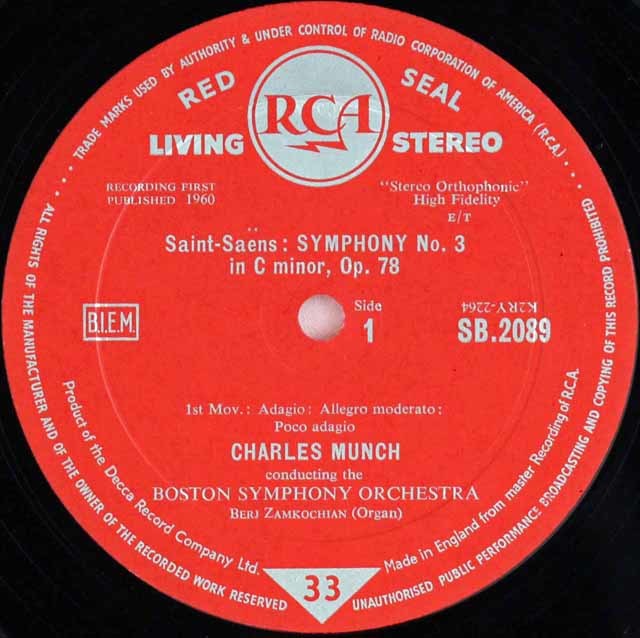 LP レコード 【オリジナル盤】ミュンシュのサン＝サーンス