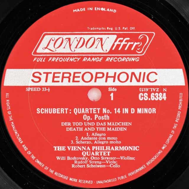 LP レコード ウィーン・フィル四重奏団のシューベルト/弦楽