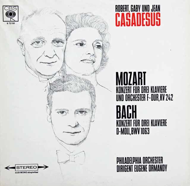 カサドシュ親子、オーマンディのモーツァルト、バッハ/3台のピアノのための協奏曲集　独CBS　3733　LP レコード
