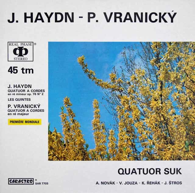スーク四重奏団のハイドン/弦楽四重奏曲第76番「五度」ほか（45回転）　仏SARASTRO　3041　LP レコード
