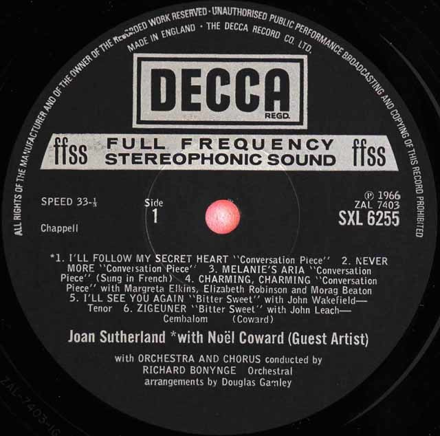 LP レコード サザーランド、ボニングのノエル・カワード作品集 英DECCA 3420