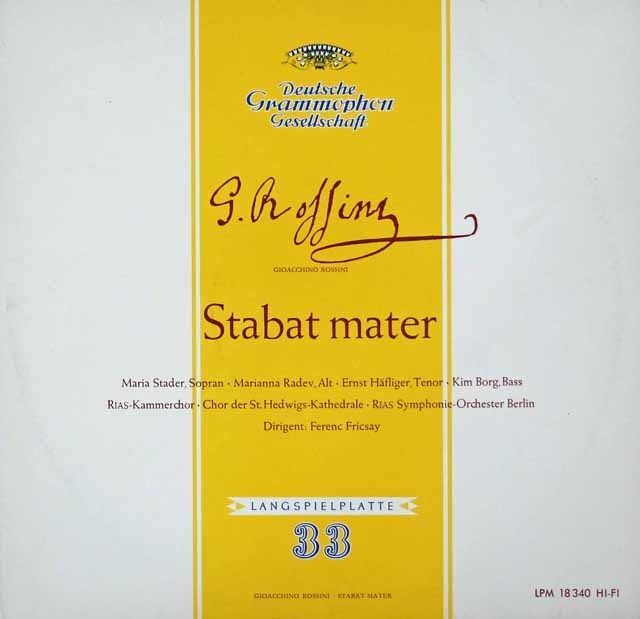 フリッチャイのロッシーニ/「スターバト・マーテル」　独DGG　3738　LP レコード