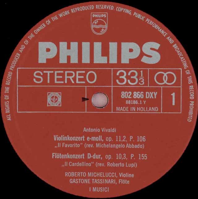 イ・ムジチのヴィヴァルディ&アルビノーニ/協奏曲集 蘭PHILIPS 3106 LP レコード