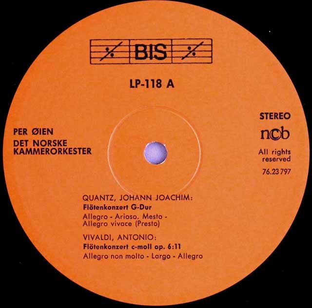 LP レコード オイエンのバロック・フルート協奏曲集 独BIS 3737