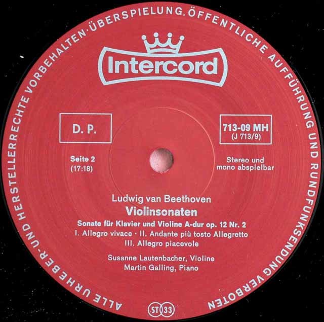 LP レコード ラウテンバッハー、ガリングのベートーヴェン/ヴァイオリンソナタ第1、2番 独Interord 3434