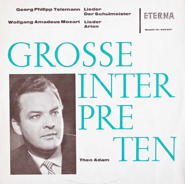 【テストプレス】　テオ・アダムのテレマン、モーツァルトを歌う　独ETERNA　3741　LP レコード