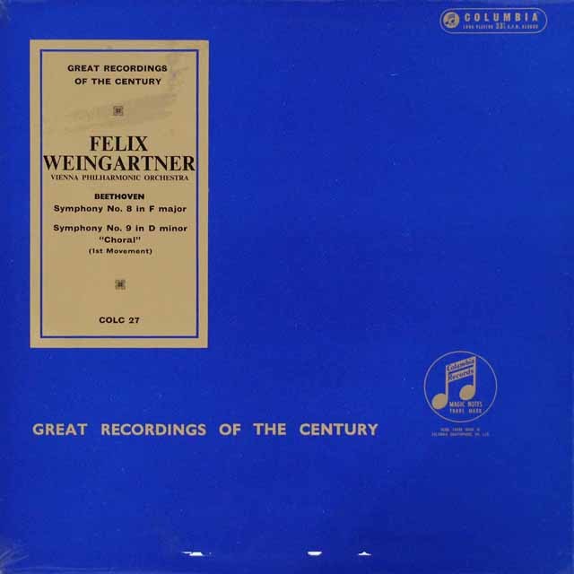 ワインガルトナーのベートーヴェン/交響曲第8&9番　英Columbia　3119　LP レコード