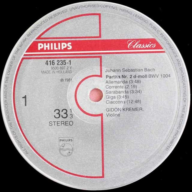 LP レコード クレーメルのバッハ/パルティータ第2番「シャコンヌ」ほか