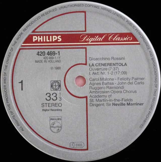 LP レコード マリナーのロッシーニ/「チェネレントラ」全曲 蘭