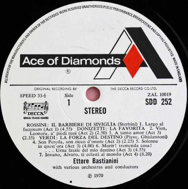 LP レコード バスティアニーニのオペラ・アリア＆二重唱曲集 英DECCA 3130