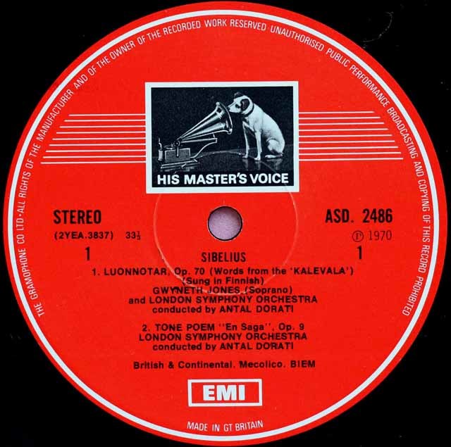 LP レコード ジョーンズ、ドラティのシベリウス/「ルオンノタル