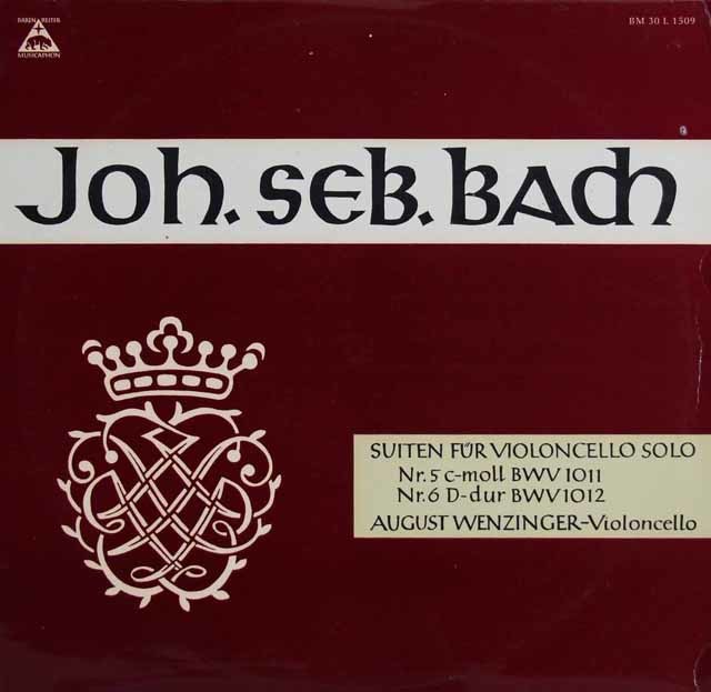 ヴェンツィンガーのバッハ/無伴奏チェロ組曲 第5、6番　独musicaphon　3503　LP レコード