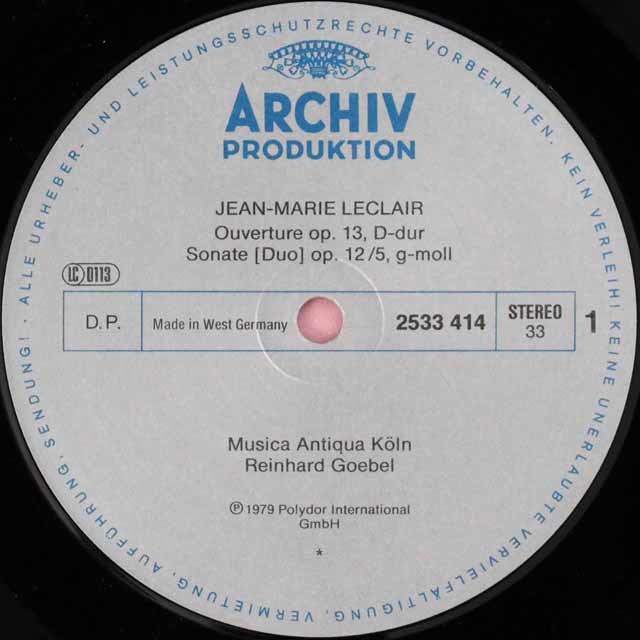 LP レコード ムジカ・アンティクヮ・ケルンのルクレール/ソナタ