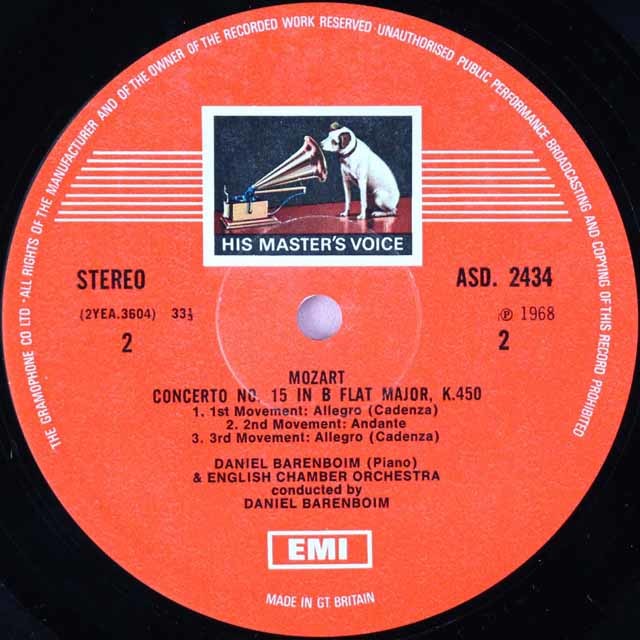 LP レコード バレンボイムのモーツァルト/ピアノ協奏曲第14、15番 英